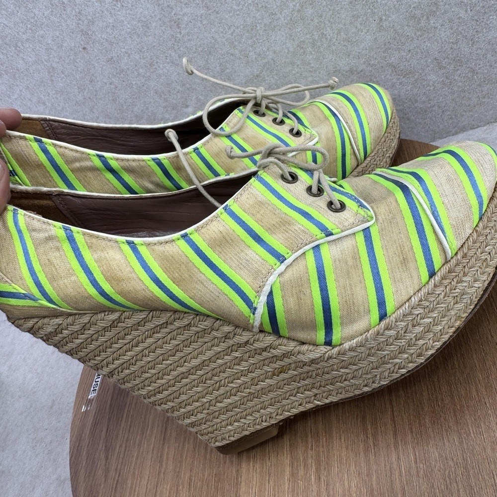 Tabitha Simmons Shoes Womens Size 7.5 Beige Linen Espadrille Wedge Italy - Picture 7 of 11